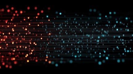 Fototapeta premium Futuristic digital circuit with glowing binary code in neon colors. High-tech concept for AI, cybersecurity and data visualization. Ultra HD vector illustration for tech presentations.