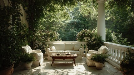 Obraz premium elegant garden furniture on terrace of suburban home no logos no brands ar 169
