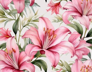 elegant watercolor pink lilies seamless pattern soft vintage floral bloom repeat background for wedding stationery fabric and decor