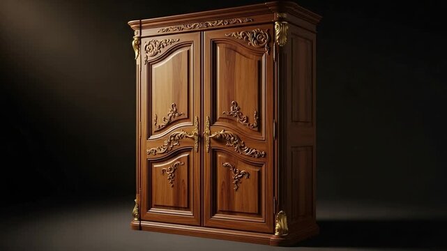 Exquisite Hand-Carved Wooden Armoire: A Showcase of Luxury Furniture.