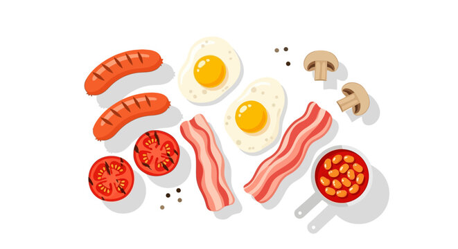 Full English Breakfast Flatlay White.