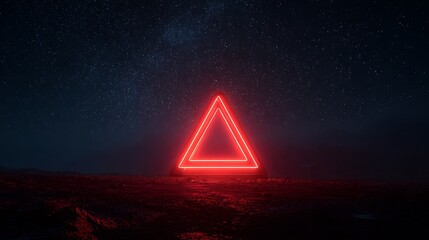 Red neon warning sign against a starry night sky, futuristic caution and alert concept.