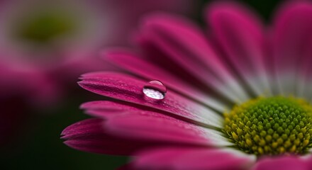 Obraz premium Closeup of a pink flower petal with a single water drop, macro photography