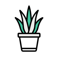 Minimalist plant graphic with green leaves on a white base against black background