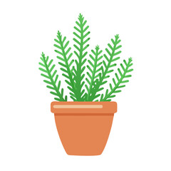 Stylized potted plant with green fern-like leaves against a black background