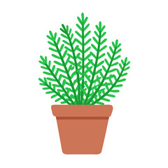 Stylized green plant in a terracotta pot on black background