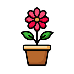 Potted flower illustration with leaves against a black background providing contrast