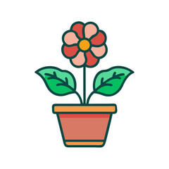 Stylized flower in a pot illustration on a black backdrop symbolizing growth