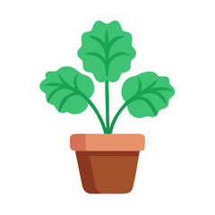 Flat design illustration of a potted plant against a black background studio shot
