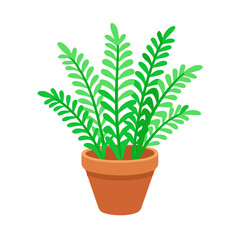 Obraz premium Stylized potted plant with green fronds in a brown pot against black background