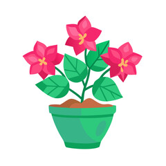 Naklejka premium Stylized pink flowers in green pot illustration on black background for stock use
