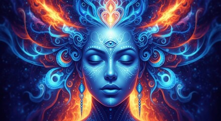 Mystical Woman with Cosmic Energy Flowing Around Her