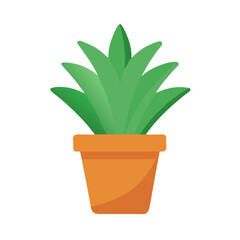 Flat style potted plant illustration with green leaves against a black background.