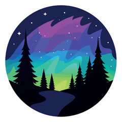 christmas night landscape with moon