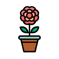 Stylized vector illustration of a rose in a pot over a black background