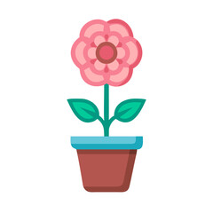 Stylized pink flower illustration in a pot on a black background