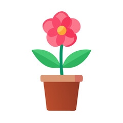Stylized pink flower in terracotta pot, vibrant graphic illustration against black background