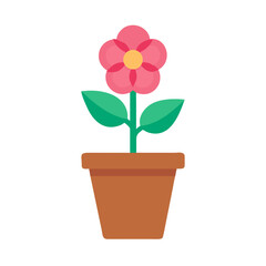 Simple flat illustration of a pink flower in a brown pot on black