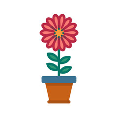 Stylized flower illustration in a pot on black background for designs