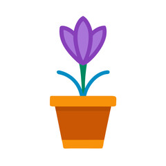 Flat vector image of a potted crocus flower on a solid black background.