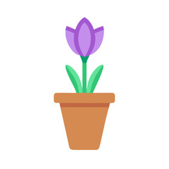 Stylized flower illustration in a pot on a black background, isolated
