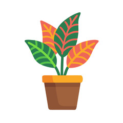 Stylized potted plant with colorful leaves in a brown container on black