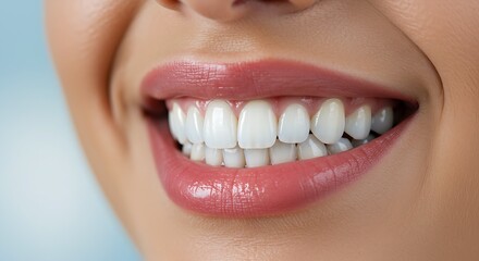 Obraz premium An attractive smile with polished, white teeth, ideal for cosmetic dentistry and teeth whitening ads.