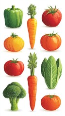Colorful assortment of fresh vegetables arranged vertically with detailed artwork showing each item clearly