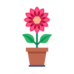 Stylized flower in pot illustration, minimalist floral design on black background.