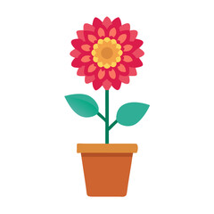 Potted flower illustration with red petals and yellow center on black background