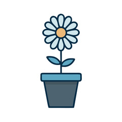 Fototapeta premium Illustration of flower in a pot with blue petals on a black background