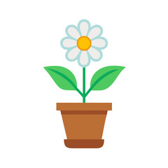 Single daisy flower in a brown pot on a black background illustration