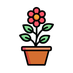 Stylized Flower in a Pot, Flat Design on Black Background for Various Uses