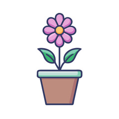 Isolated cartoon flower in pot illustration, flat design, vibrant and simplistic