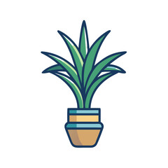 Stylized houseplant in a pot illustration against a black background design element