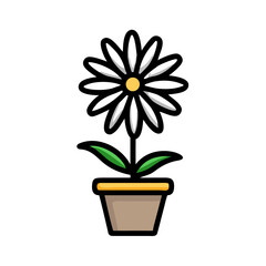 Minimalist Flower Pot Illustration with Abstract Petals on Black Background