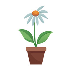Stylized vector image of a potted daisy on a solid black background