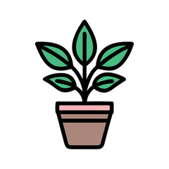 Stylized potted plant icon with pastel colors and simple leaf design