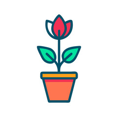 Stylized flower in a pot with vibrant colors against a black background