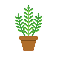Fototapeta premium Minimalist potted plant illustration with green foliage and brown pot, isolated on black