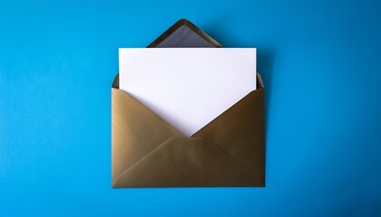 an open envelope showcases a blank card inside resting on a blue background perfect for notes or heartfelt messages