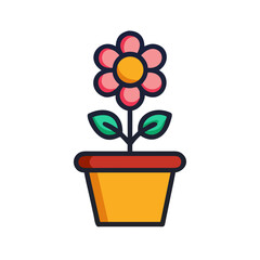 A single vibrant flower in a pot on a black background illustration
