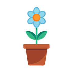 Naklejka premium Stylized light blue flower with orange center in brown pot isolated on black