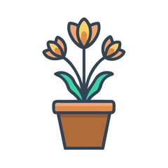Stylized Potted Flowers with Yellow Petals and Green Leaves on Black Background