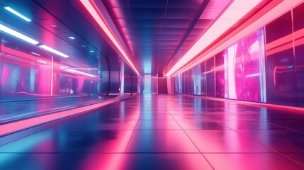 Futuristic Pink and Blue Neon Lit Corridor