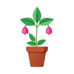 Obraz premium Stylized Potted Plant with Pink Flowers, Flat Design on Black Background