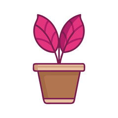 Fototapeta premium Stylized potted plant with vibrant leaves and brown pot isolated on black