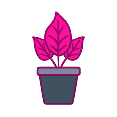 Stylized potted plant illustration with pink leaves against a black background
