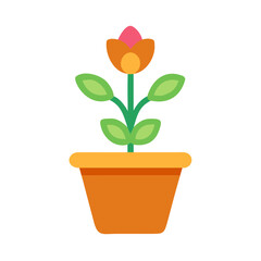 Simple flower in a pot illustration with green leaves against black background
