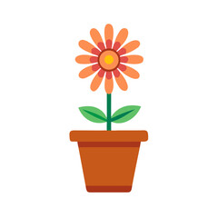 Graphic flower in pot, flat style design, warm color tones and simplicity